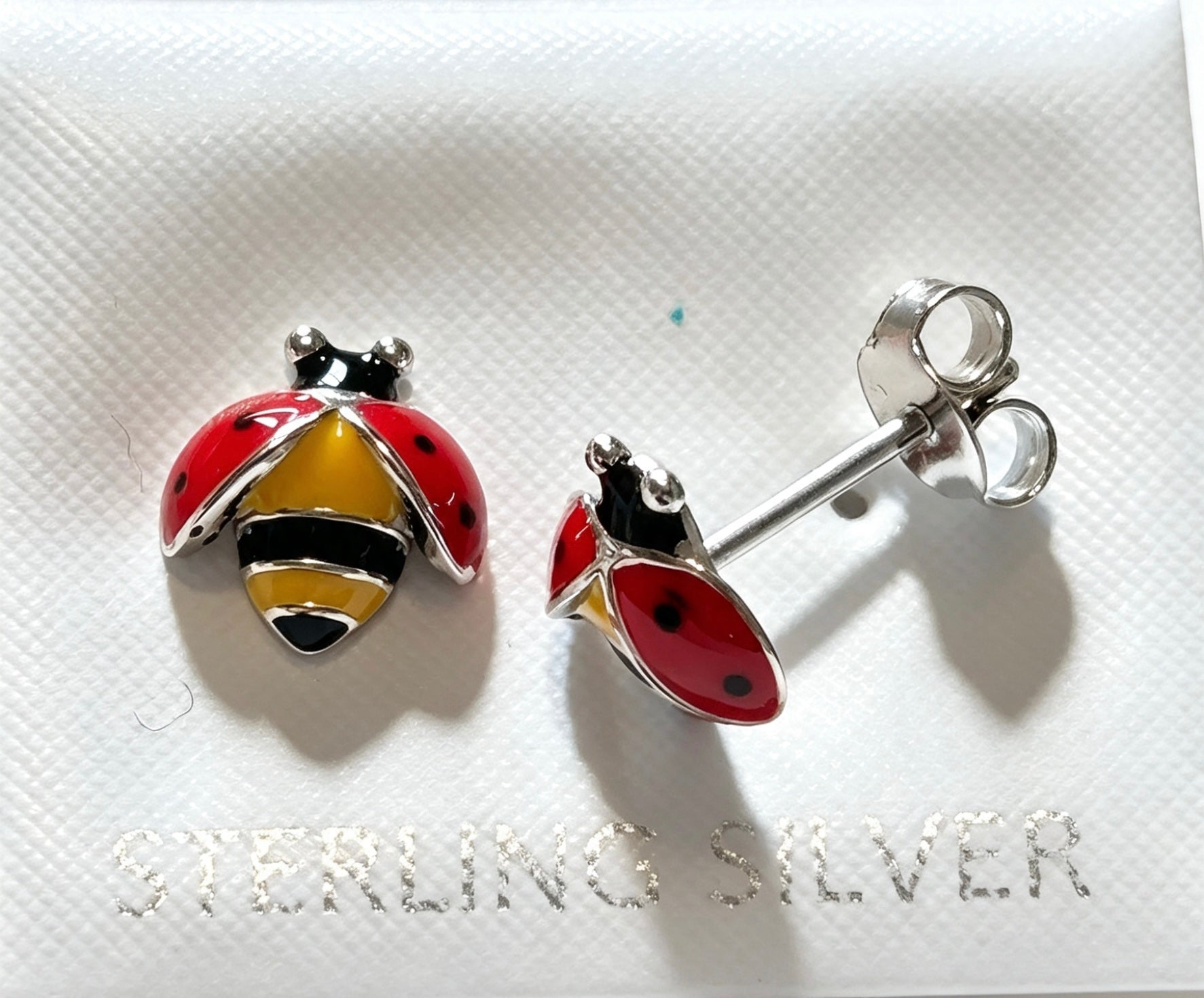 Sterling silver ladybird earrings ￼