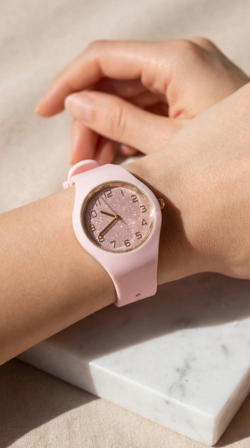 Pink Gradient Glitter Face Silicone Watch