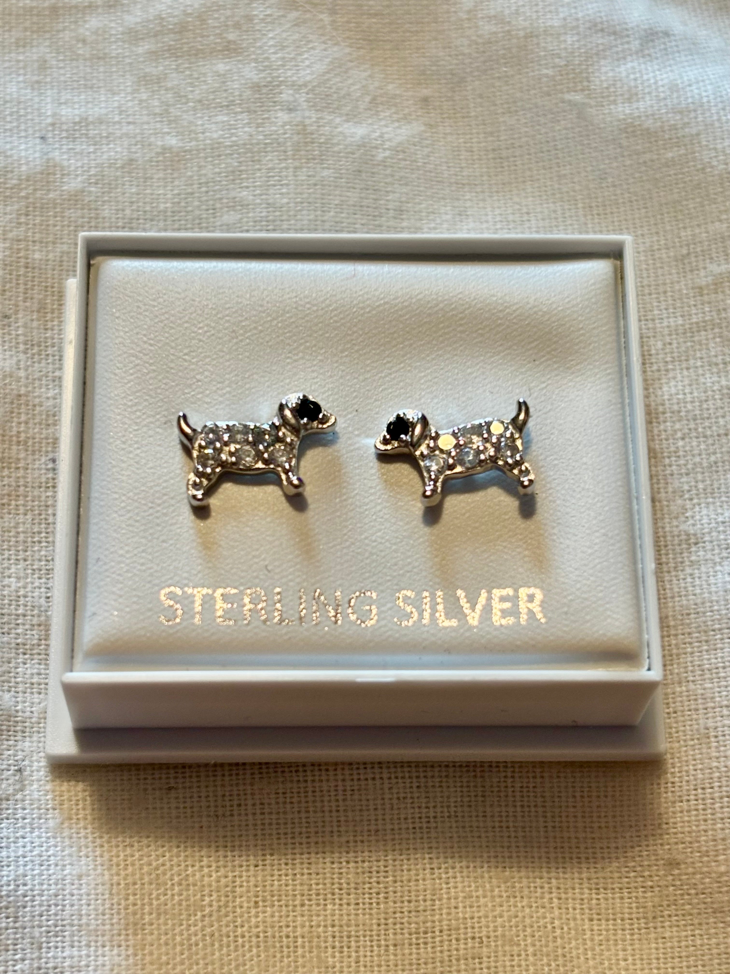 Sterling silver c/z  dog earrings