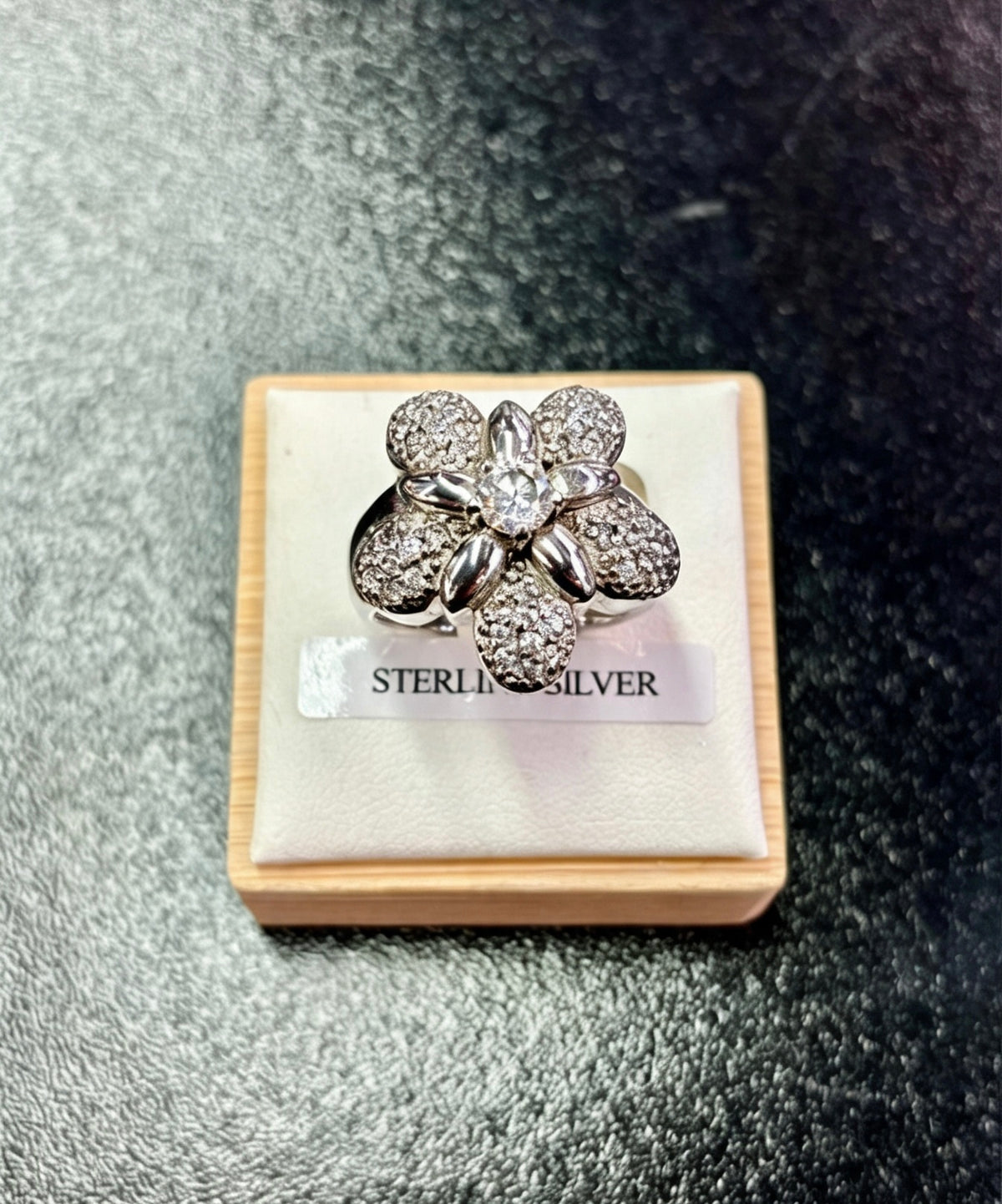 925 sterling silver large blooming  flower c/z statement ring N