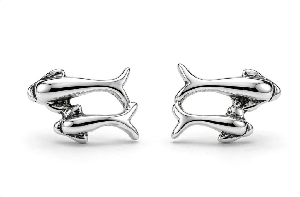 Sterling silver double dolphin earrings