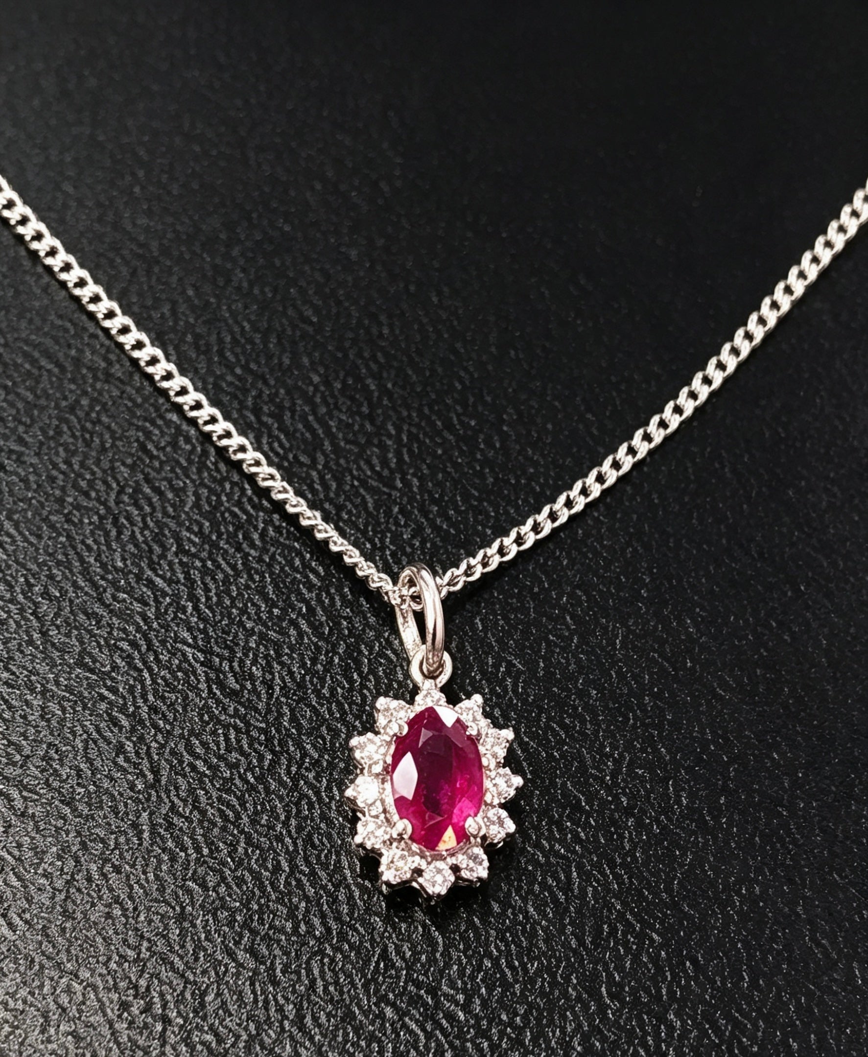 9ct white gold diamond and ruby necklace