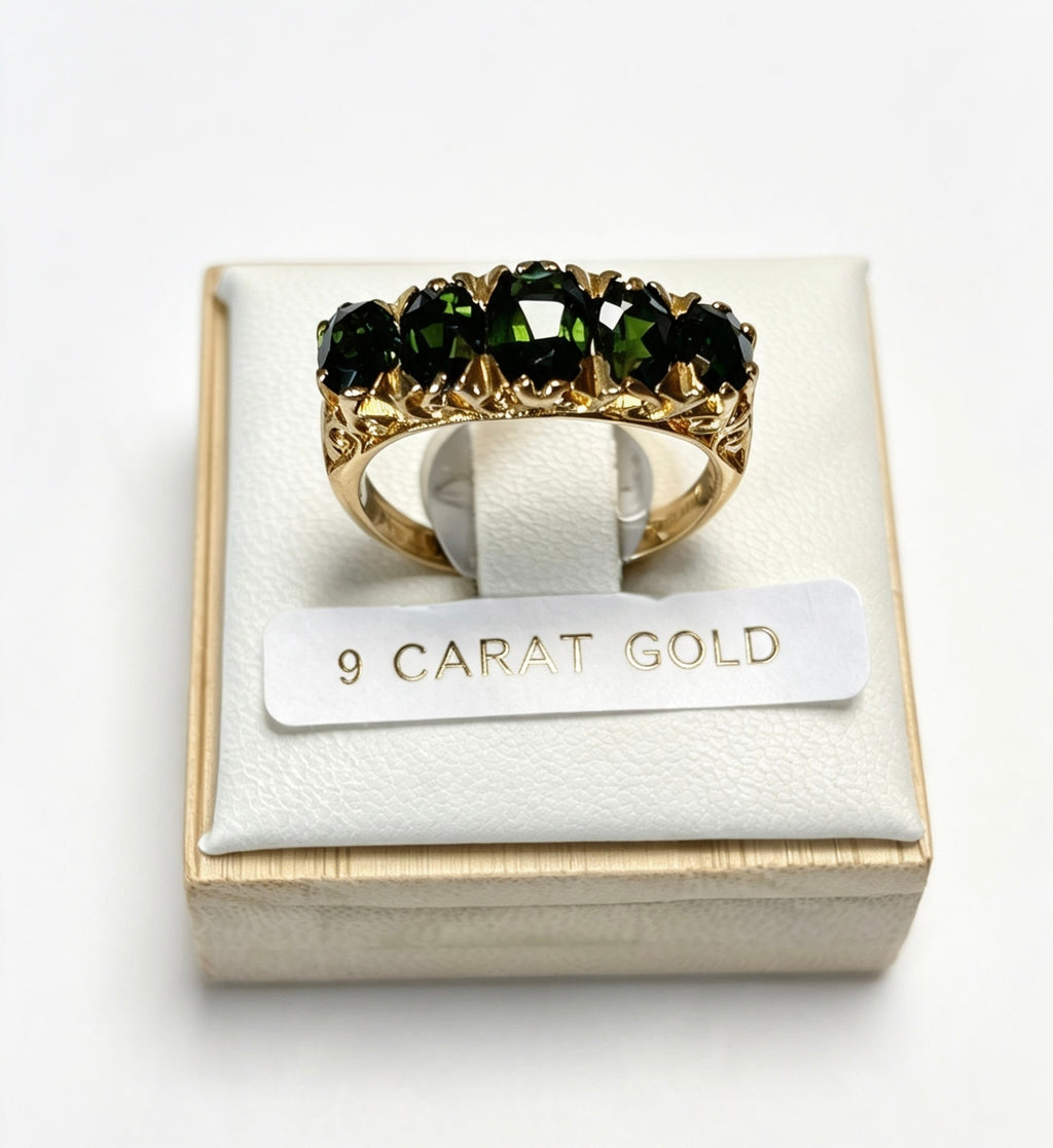 9ct gold tourmaline 5 stone ring