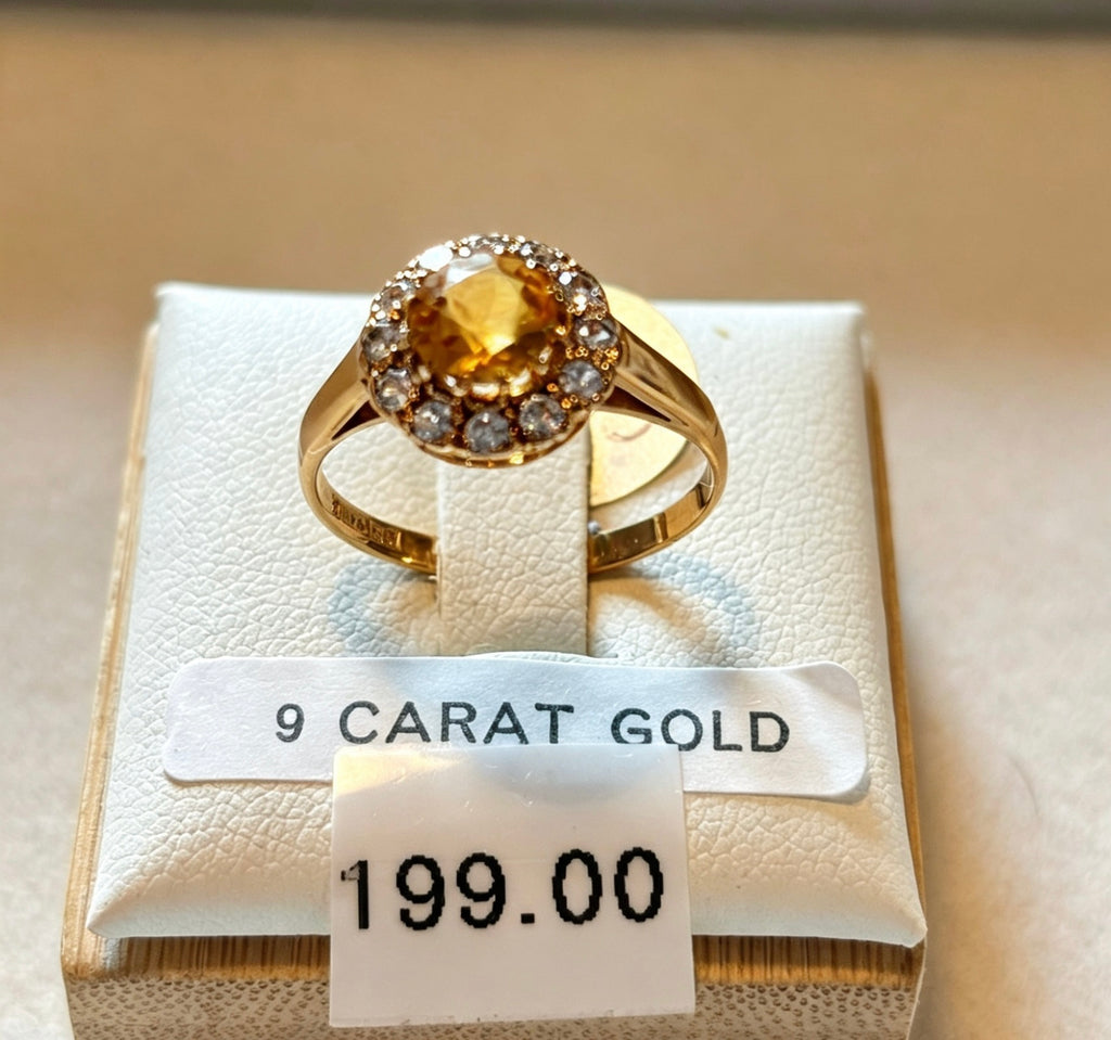 9ct gold citrine &c/z cluster ring
