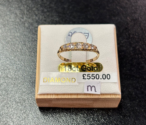 18 carat yellow gold 5 stone diamond ring size M