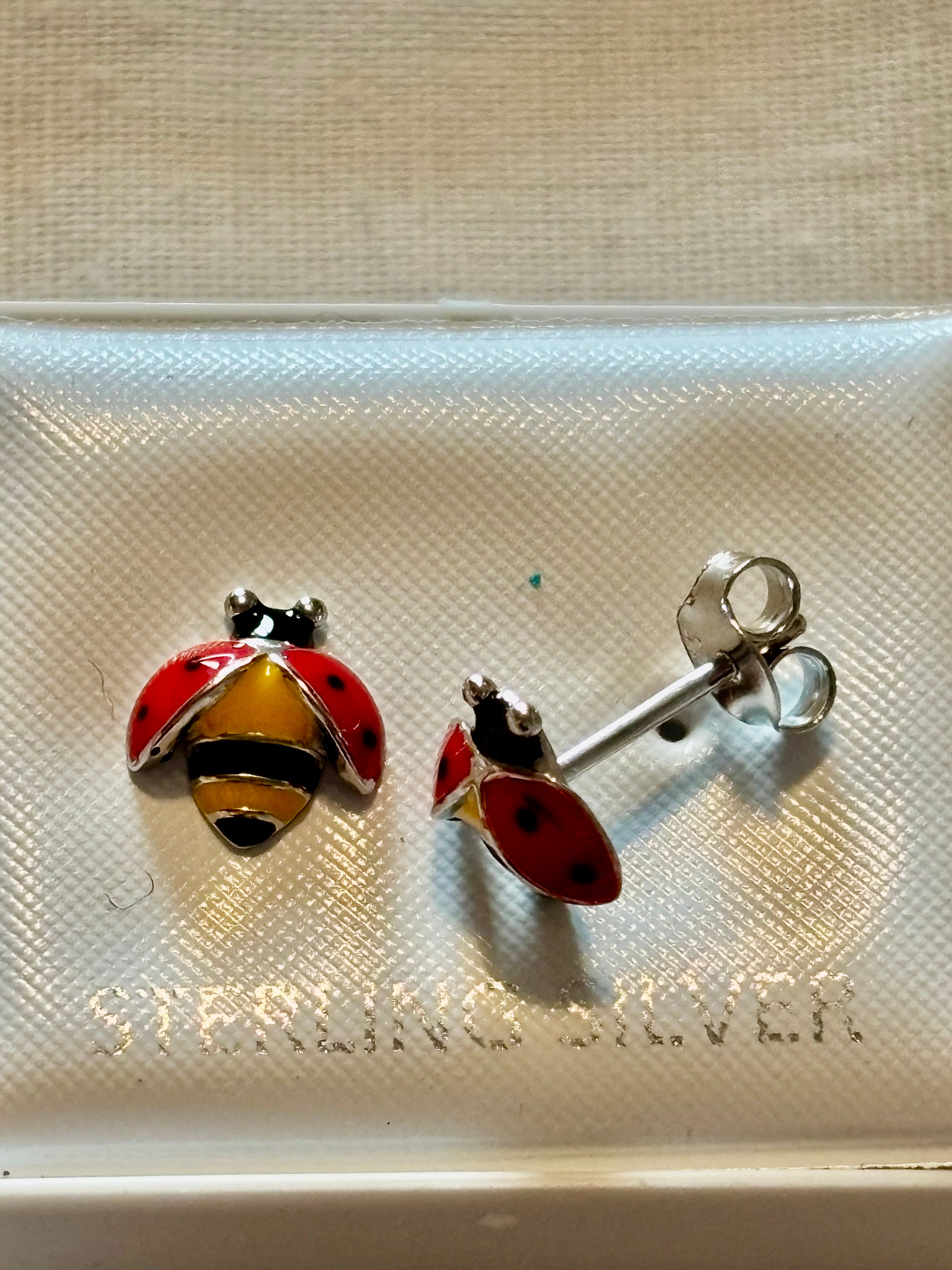 Sterling silver ladybird earrings ￼