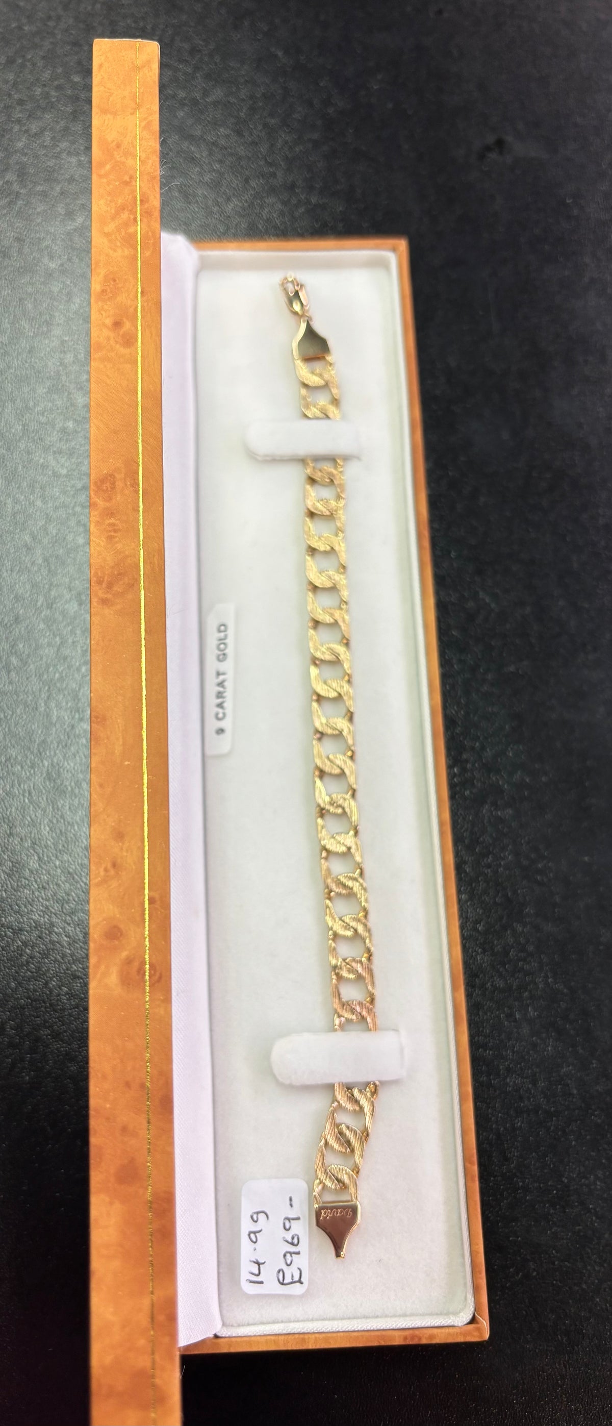 9ct gold gents  barked bracelet