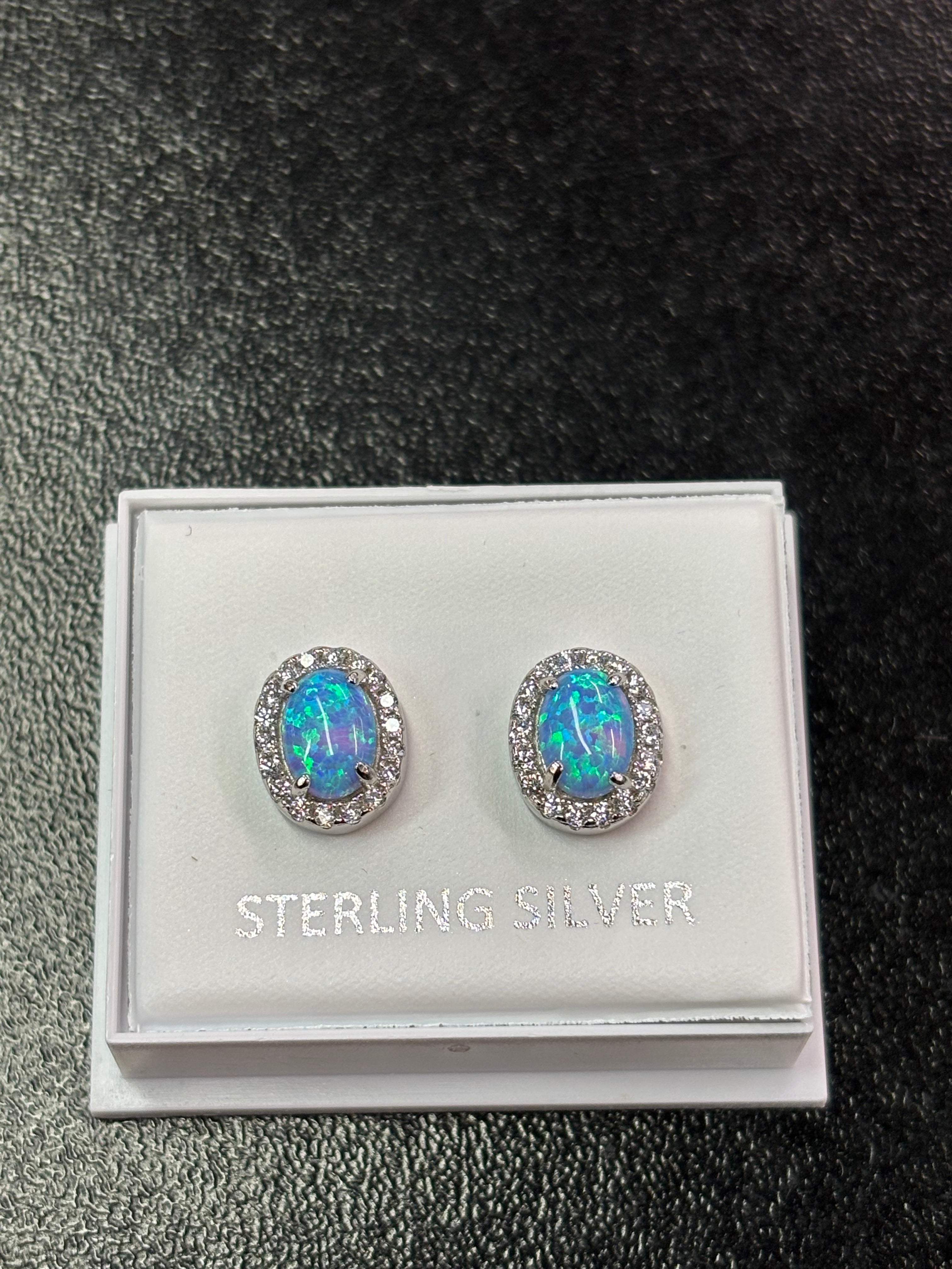 Sterling silver blue opal earrings