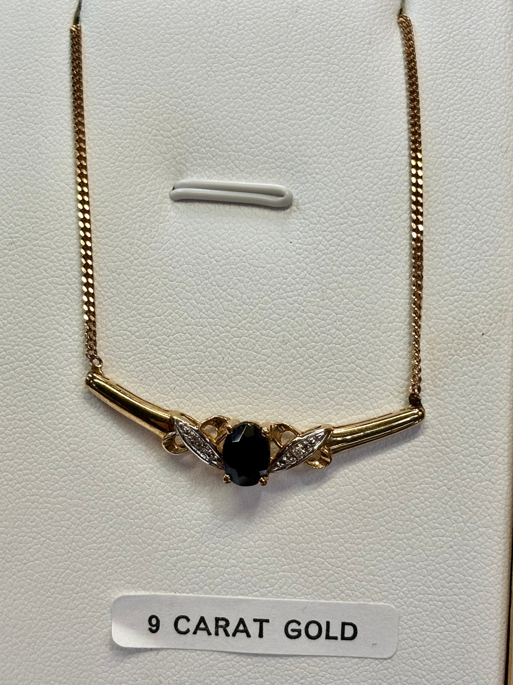 9ct gold sapphire and diamond necklass