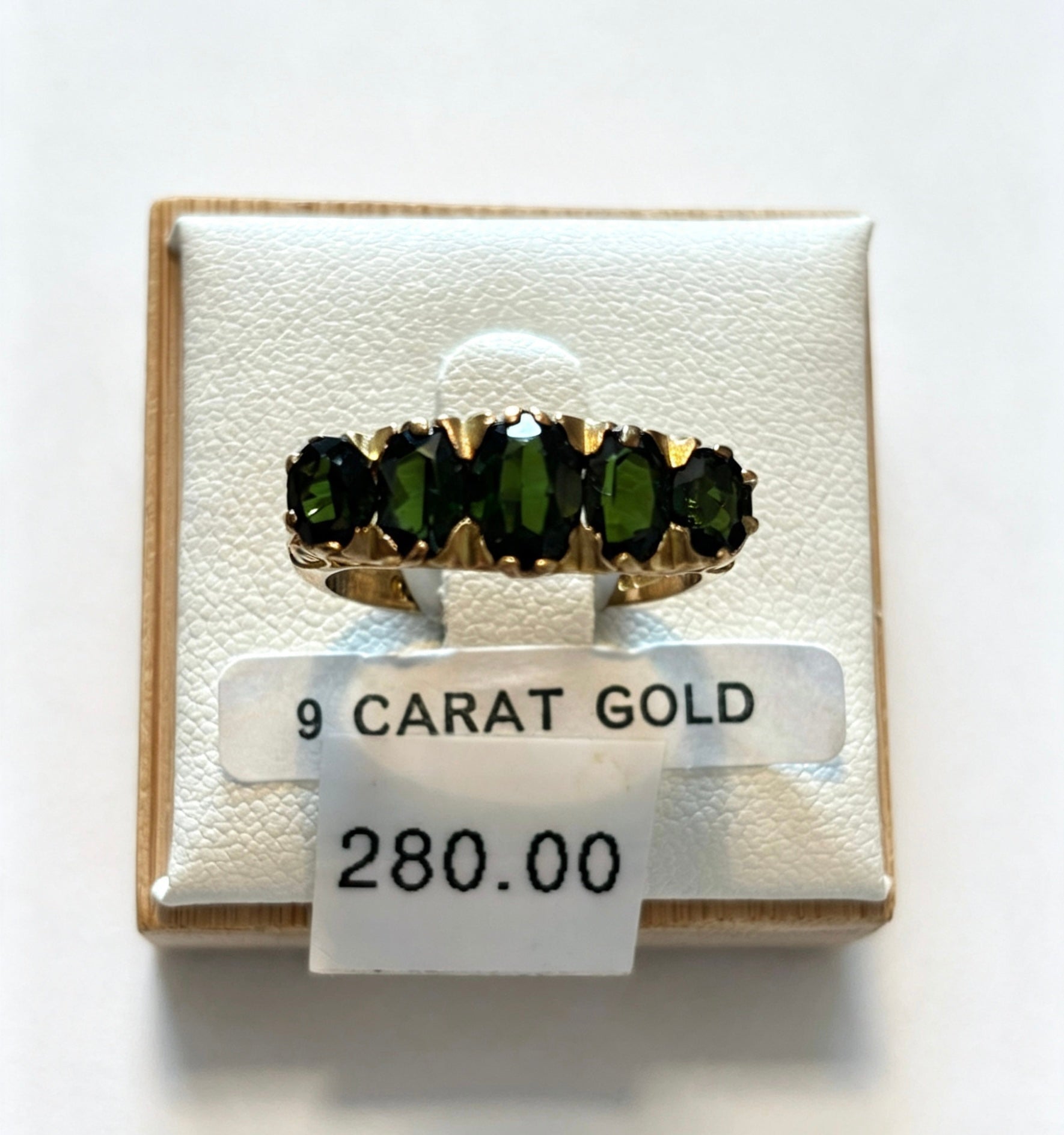 9ct gold tourmaline 5 stone ring