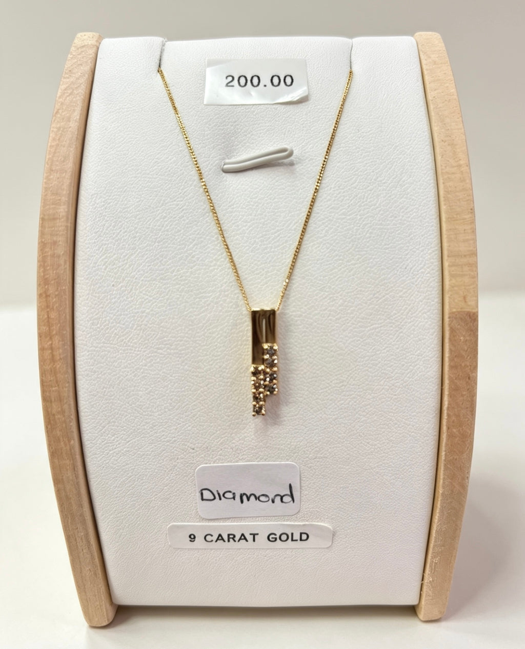 9ct gold 2 bar drop diamond necklass