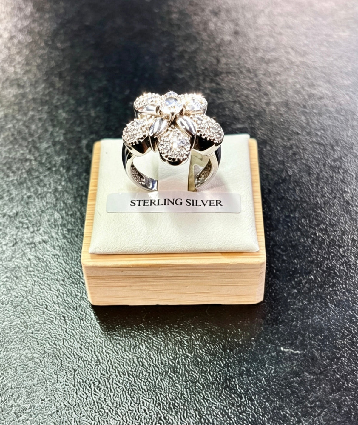 925 sterling silver large blooming  flower c/z statement ring N