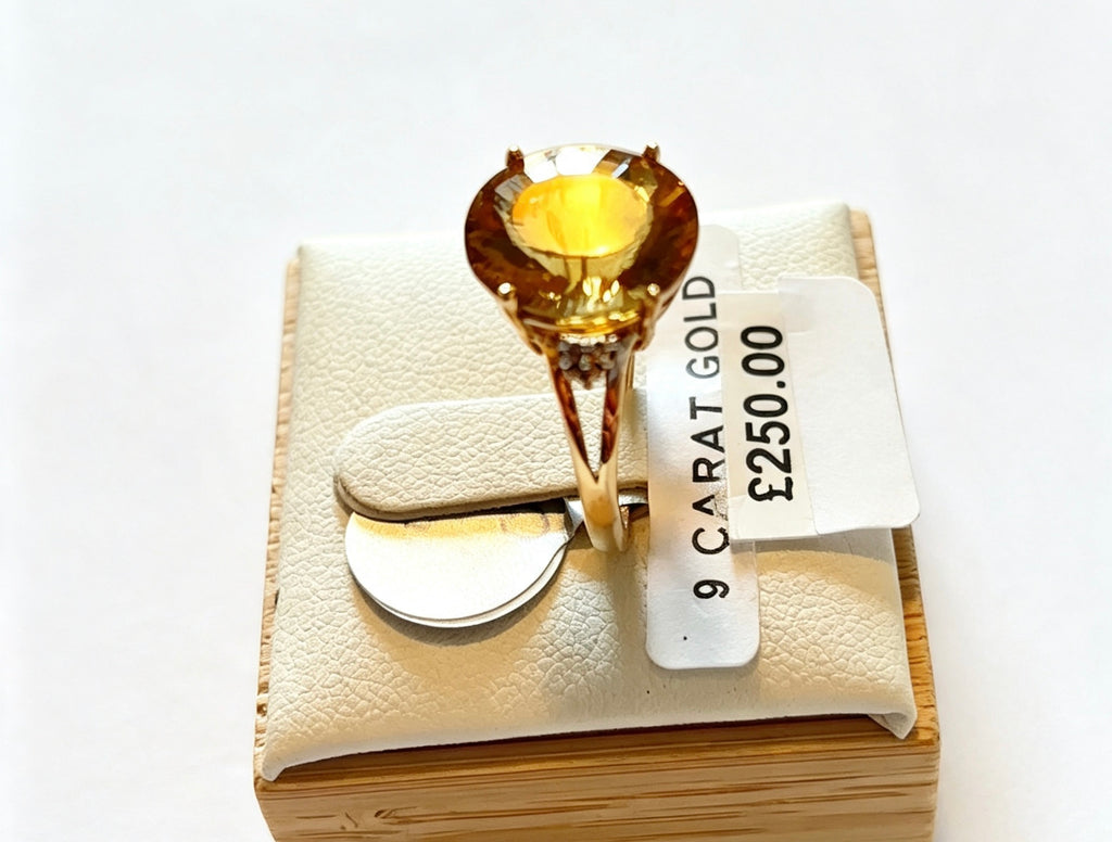 9ct gold yellow citrine and diamond ring