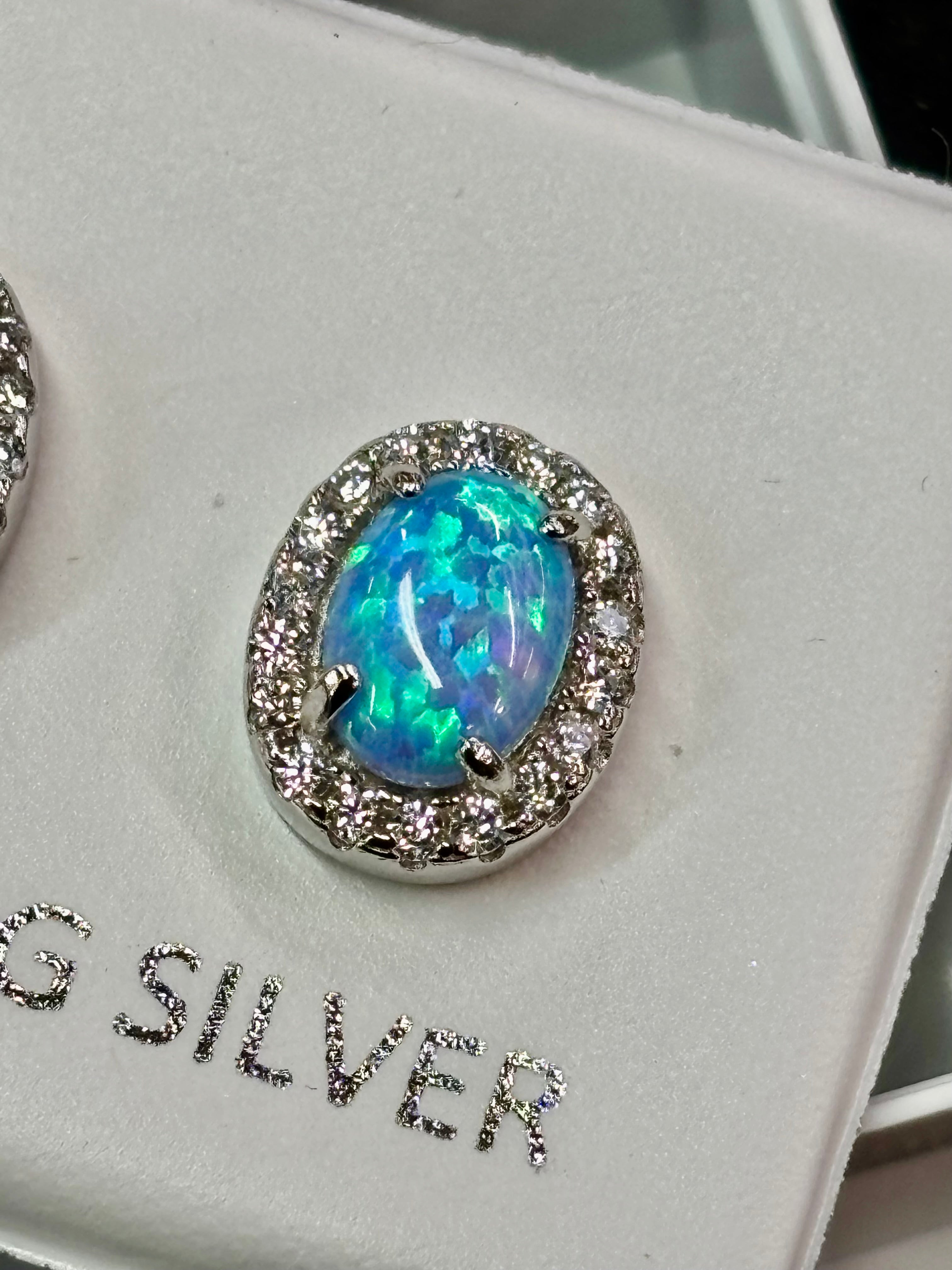 Sterling silver blue opal earrings