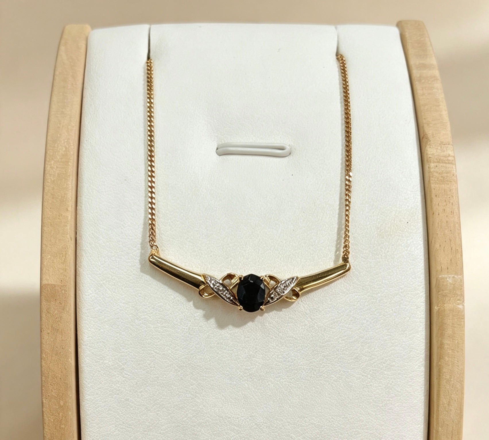 9ct gold sapphire and diamond necklass