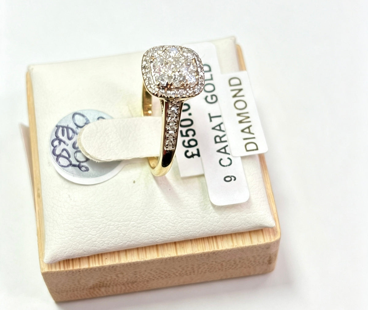 9ct gold diamond cluster ring. M
