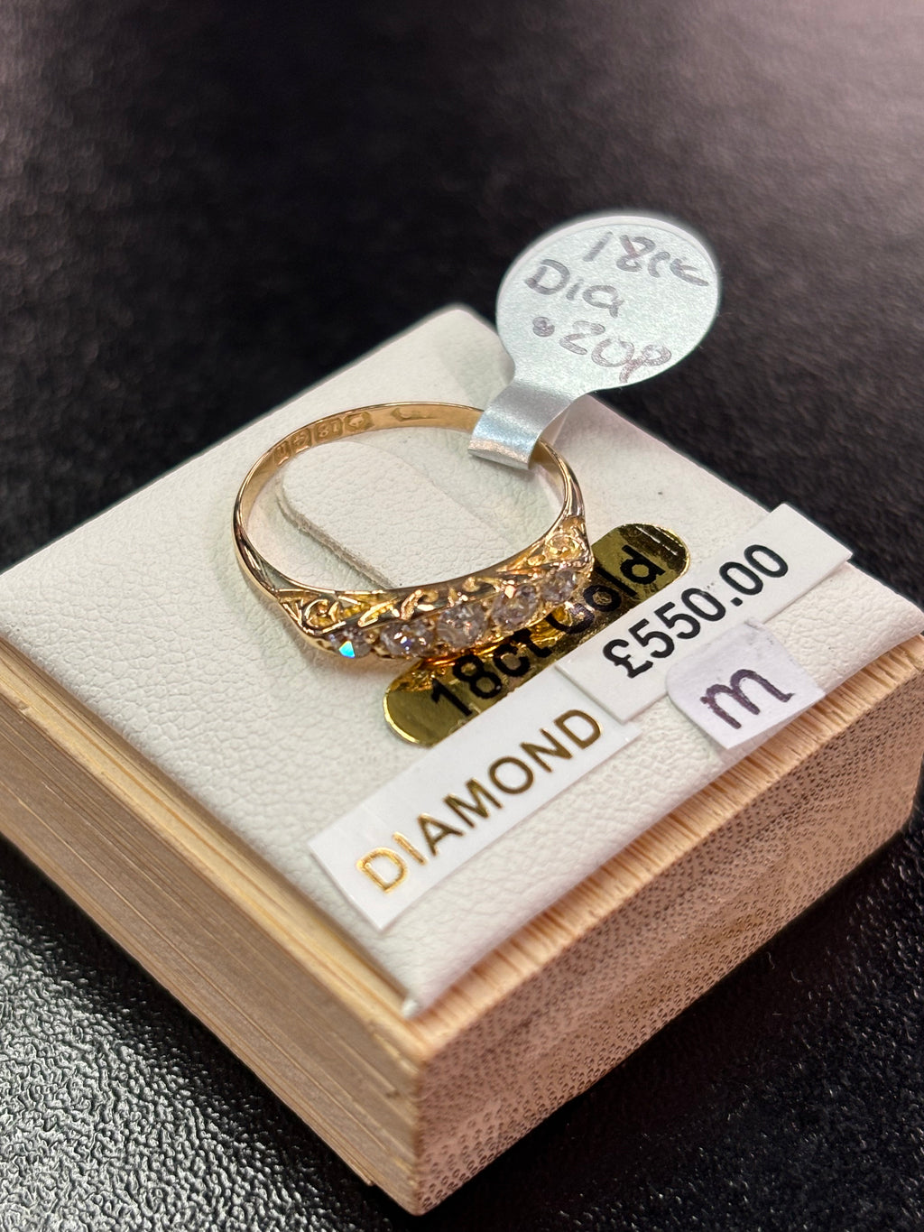 18 carat yellow gold 5 stone diamond ring size M