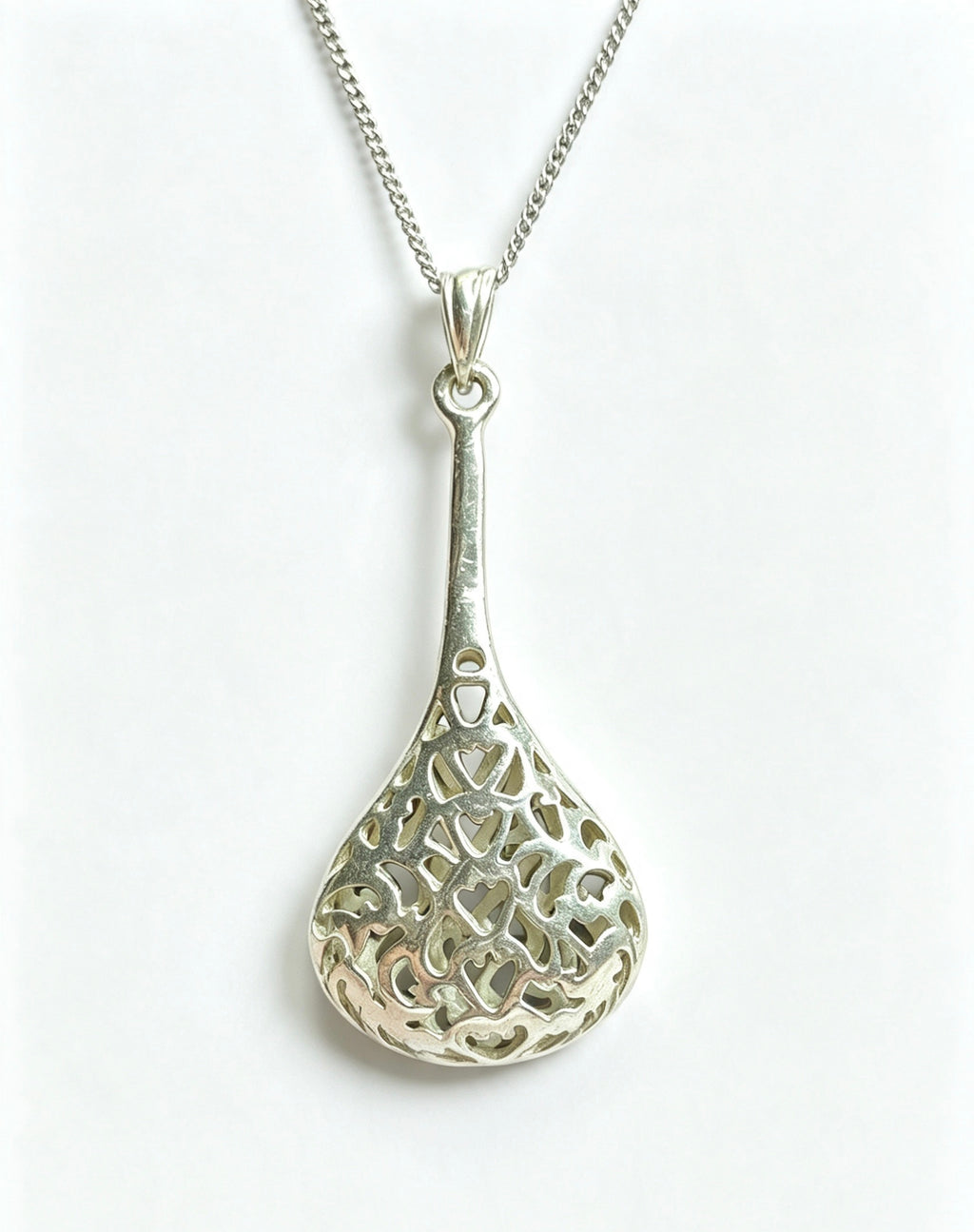 Sterling silver cutout hearts drop pendant necklace