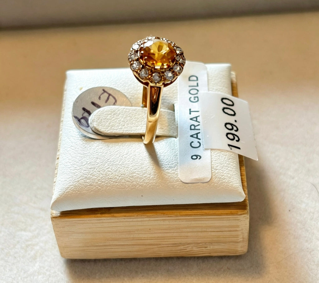 9ct gold citrine &c/z cluster ring