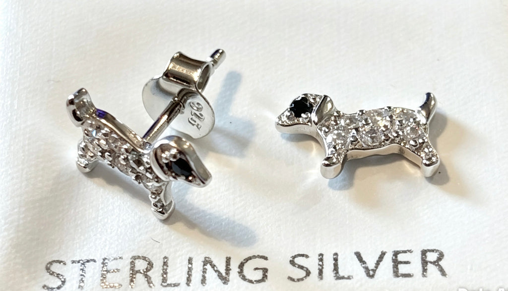 Sterling silver c/z  dog earrings