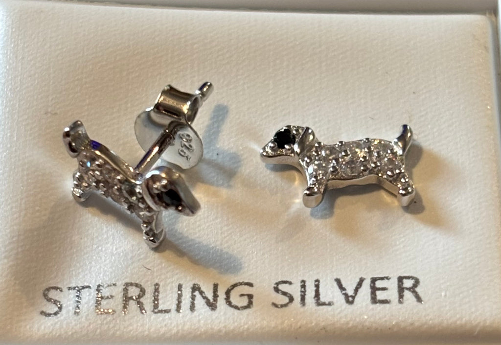 Sterling silver c/z  dog earrings