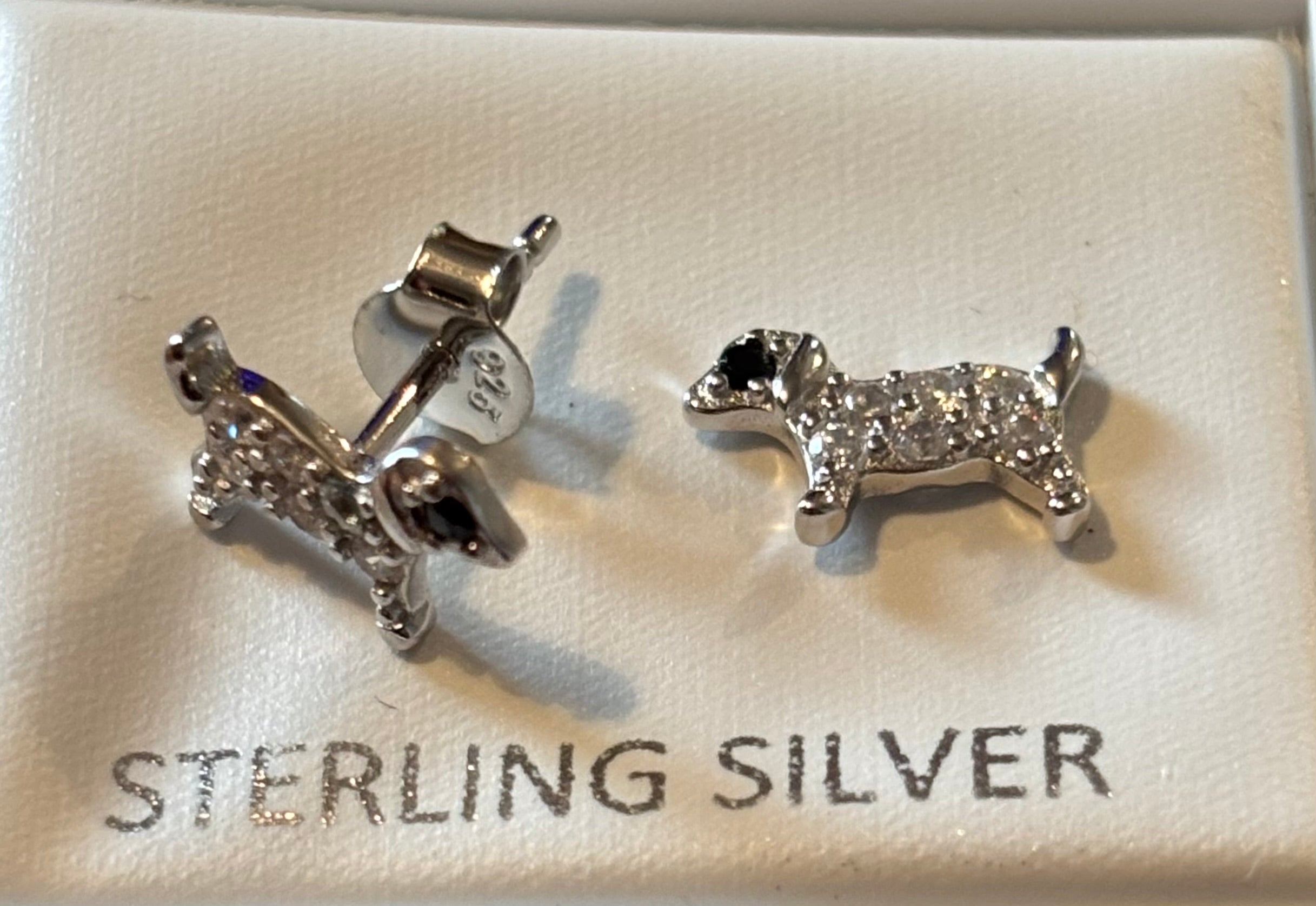 Sterling silver c/z  dog earrings