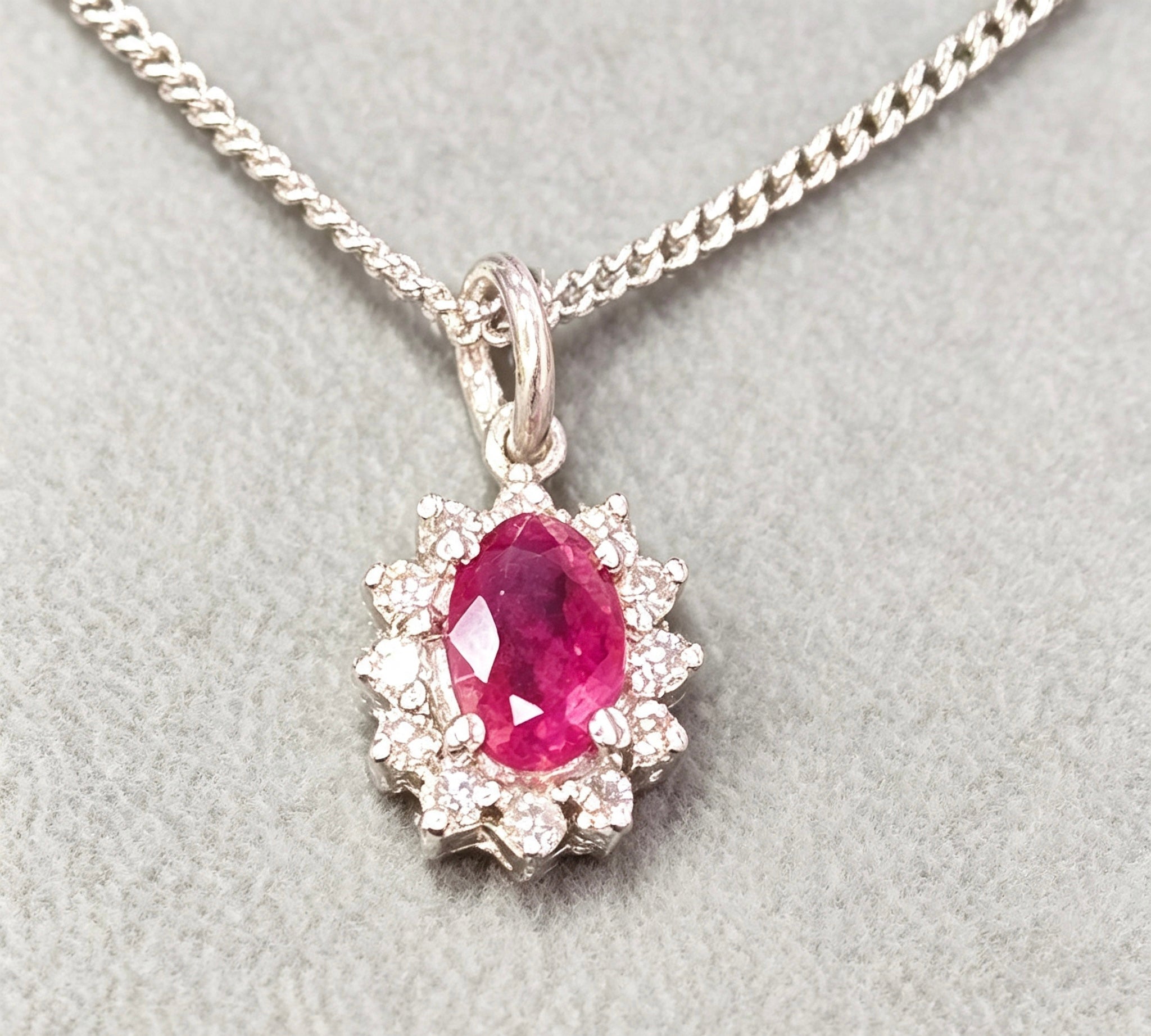 9ct white gold diamond and ruby necklace