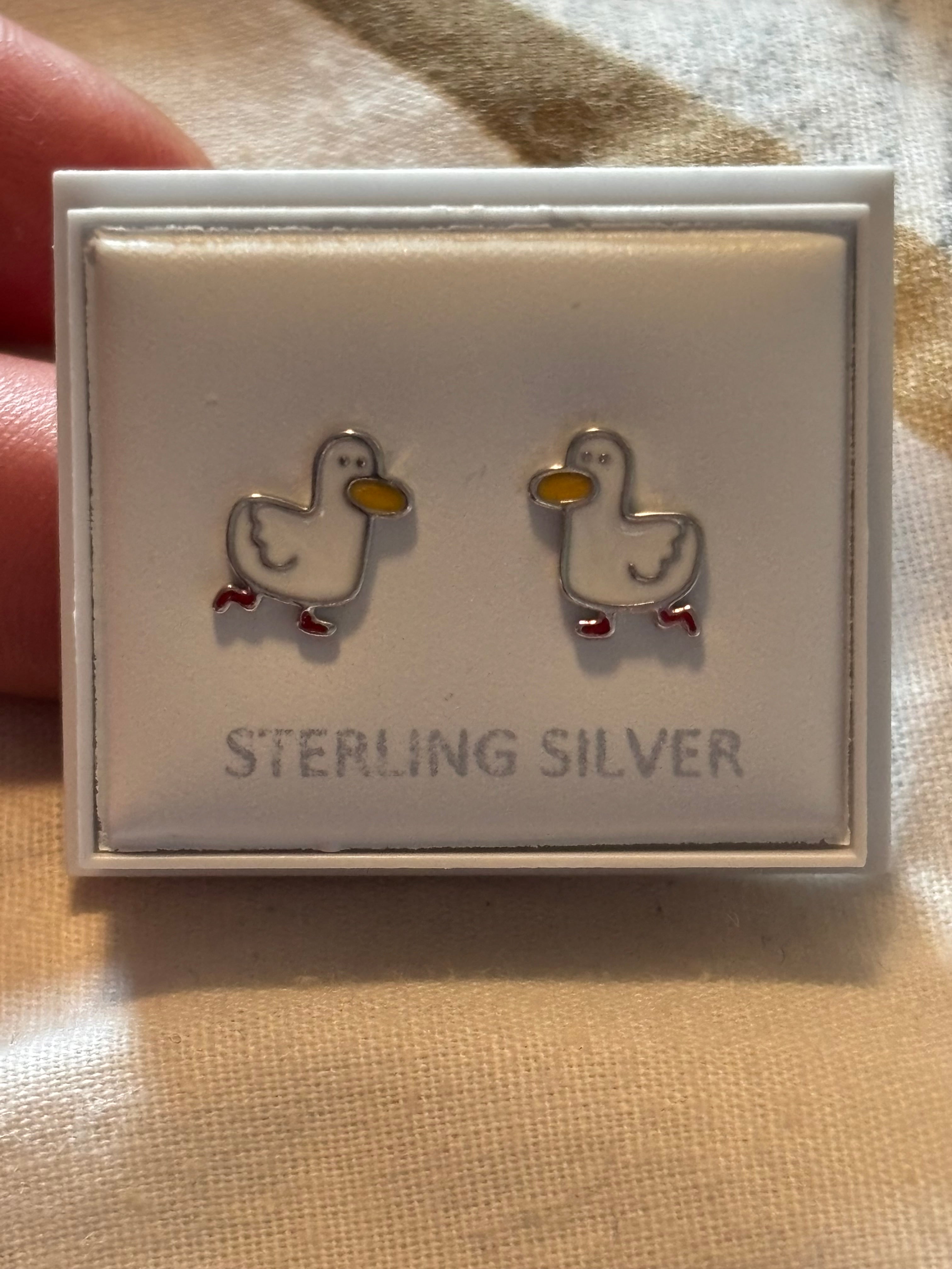 Sterling silver duck earrings