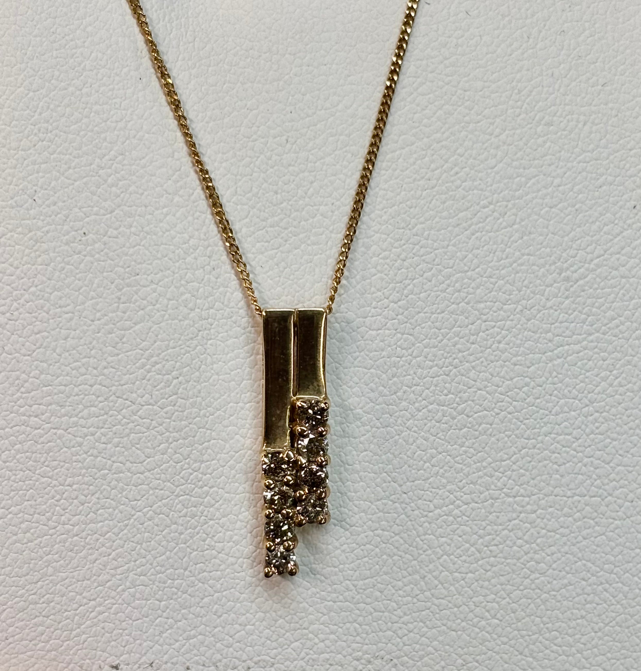 9ct gold 2 bar drop diamond necklass