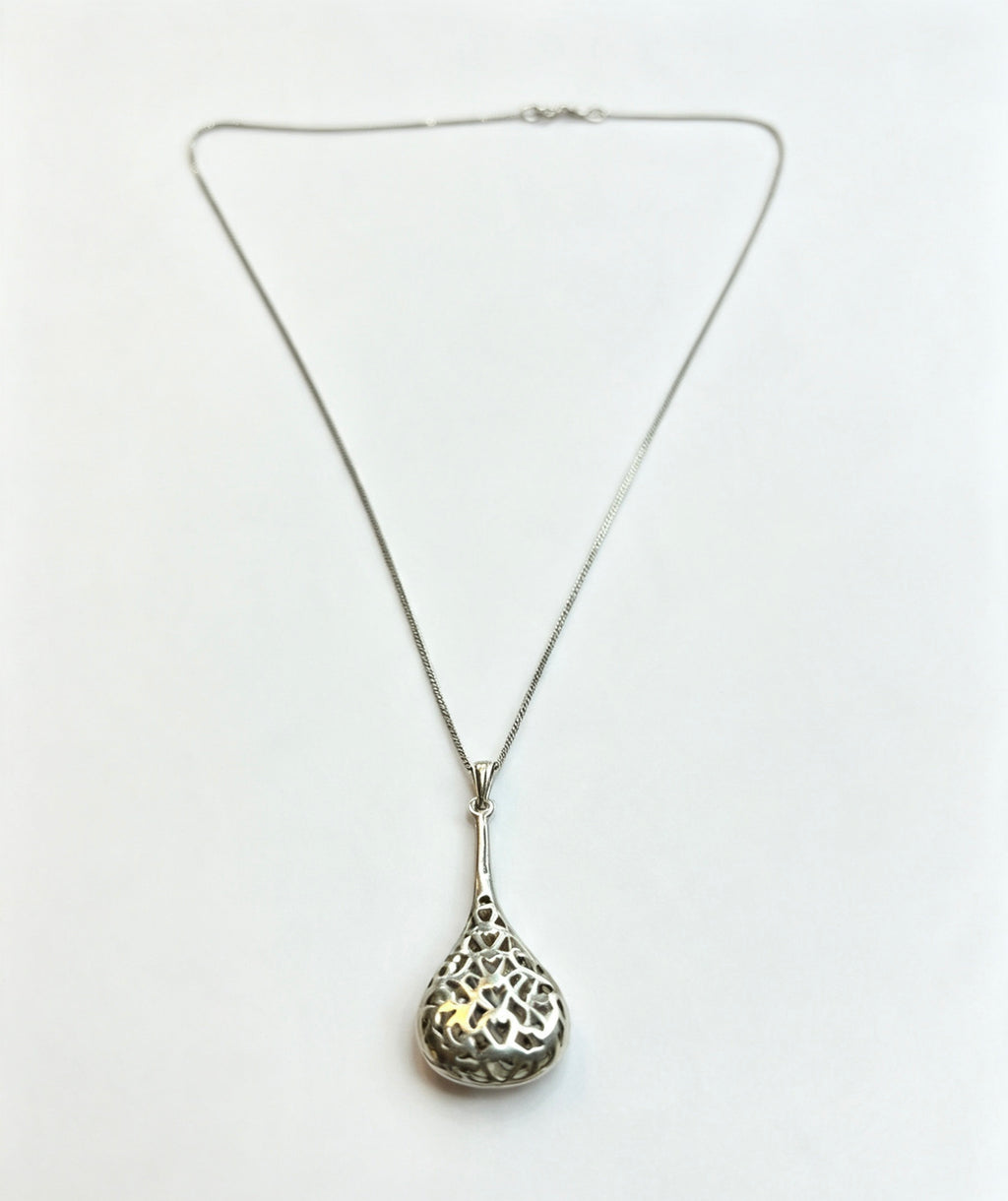 Sterling silver cutout hearts drop pendant necklace