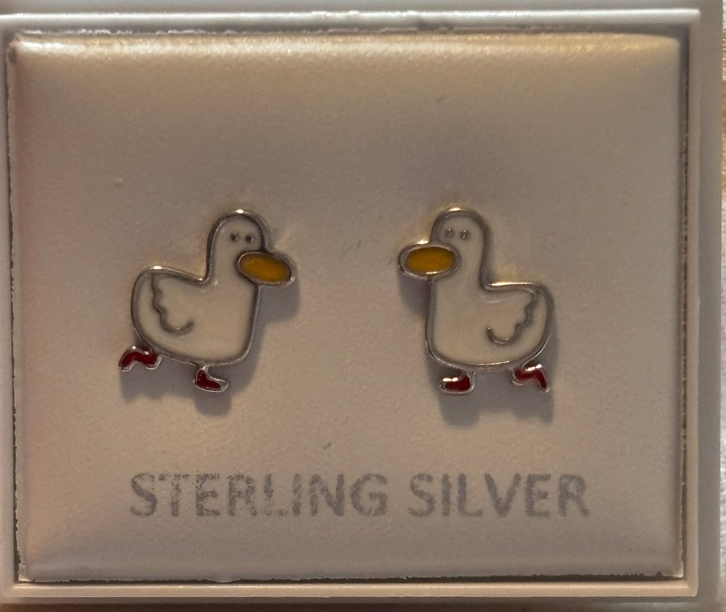 Sterling silver duck earrings