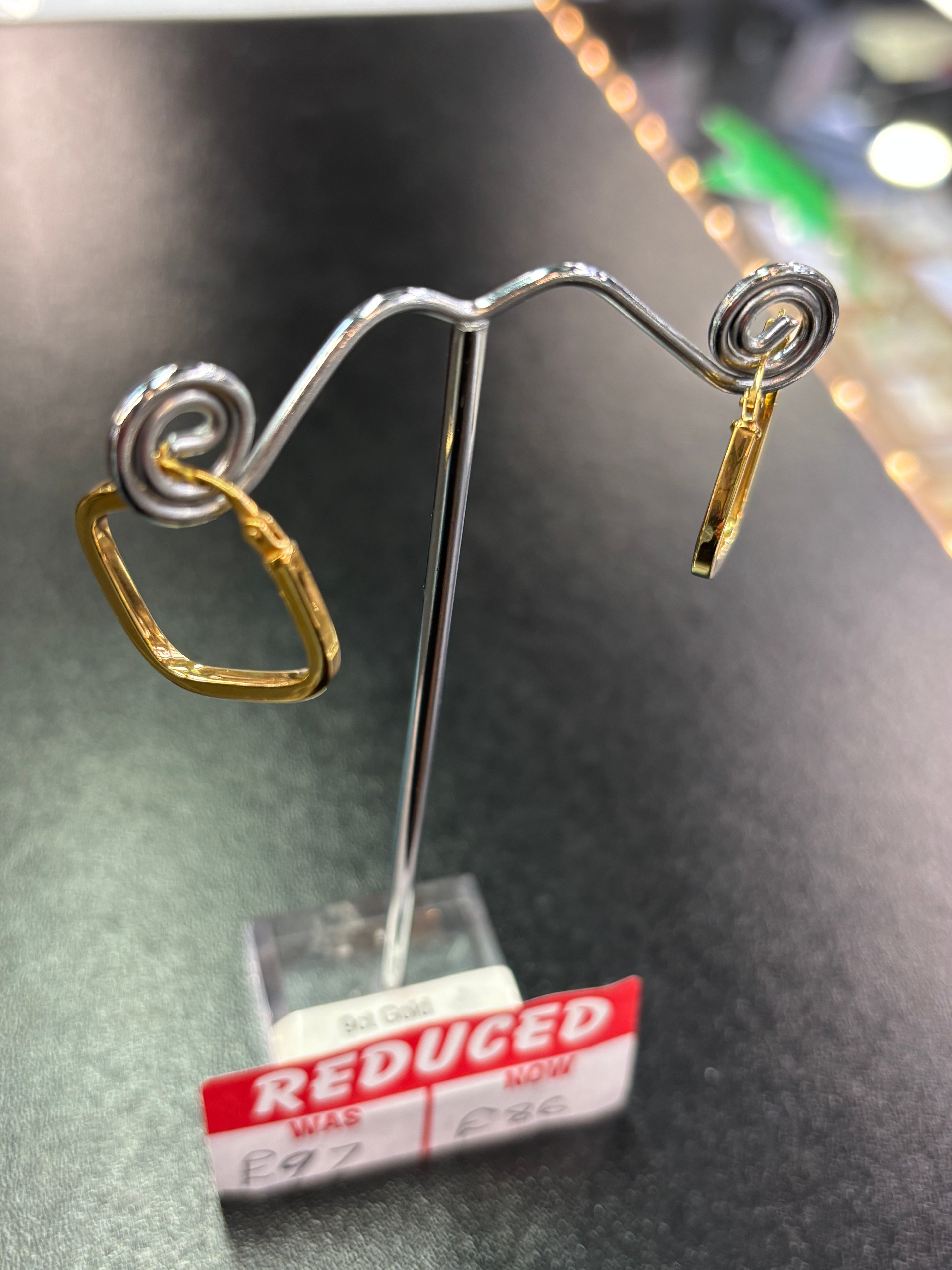 9ct gold square hoop earrings